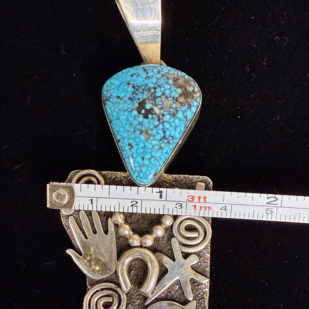 Alex Sanchez Grandmother Pendant featuring Waterweb Kingman Turquoise - Picture 8 of 8